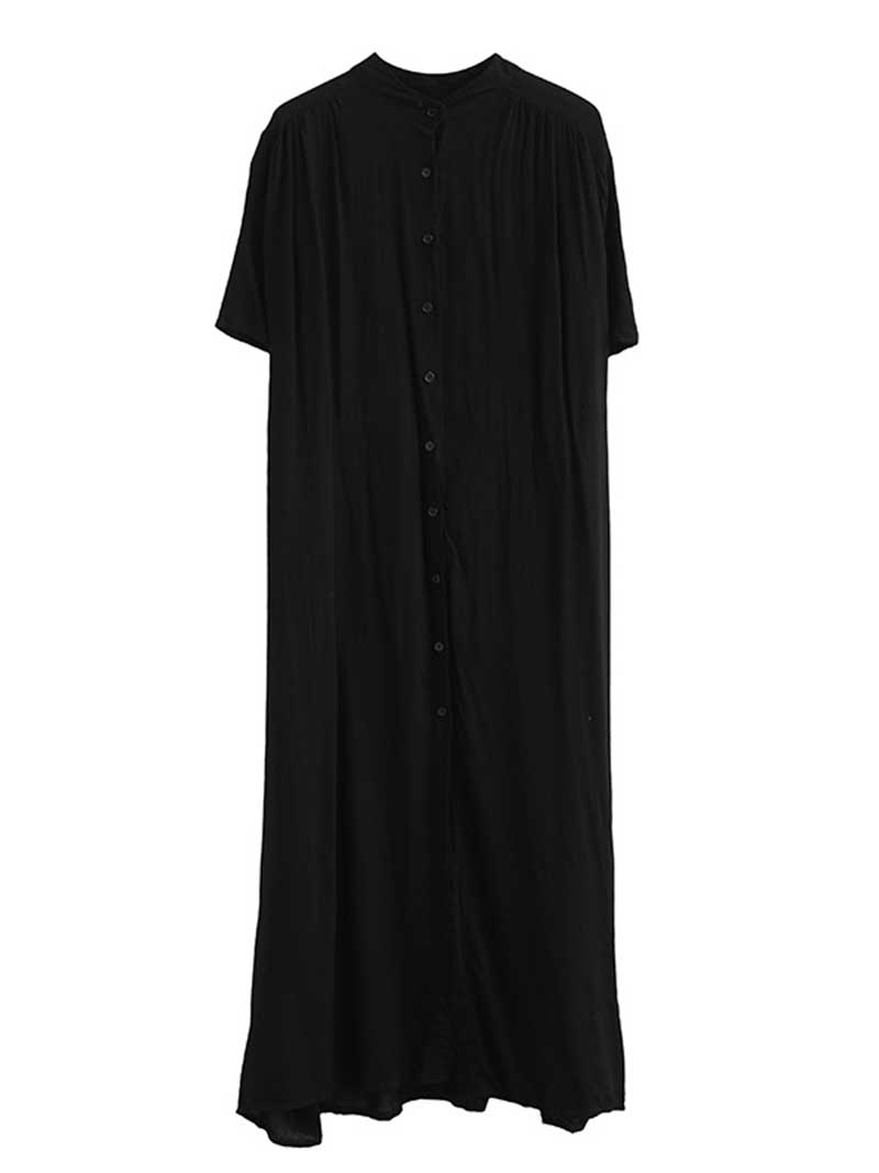 Button Front Short Sleeve Loose Cotton Shirt Maxi Dress 2