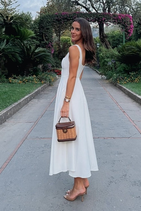 Square Neck Sleeveless Basque Waist A Line Midi Dress 2