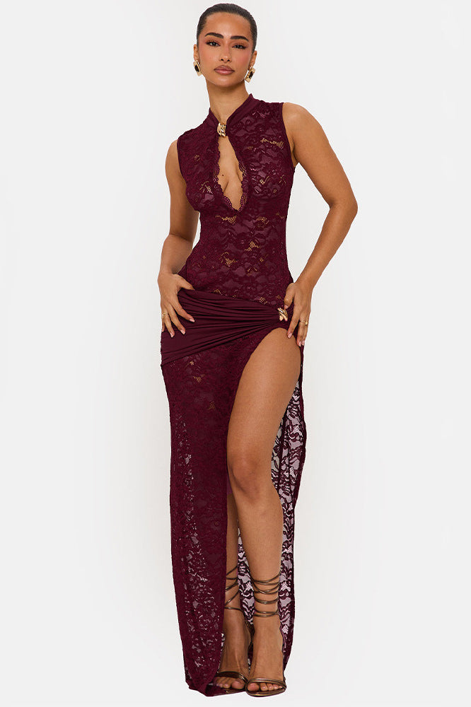 Sleeveless Lace High Slit Maxi Dress 5