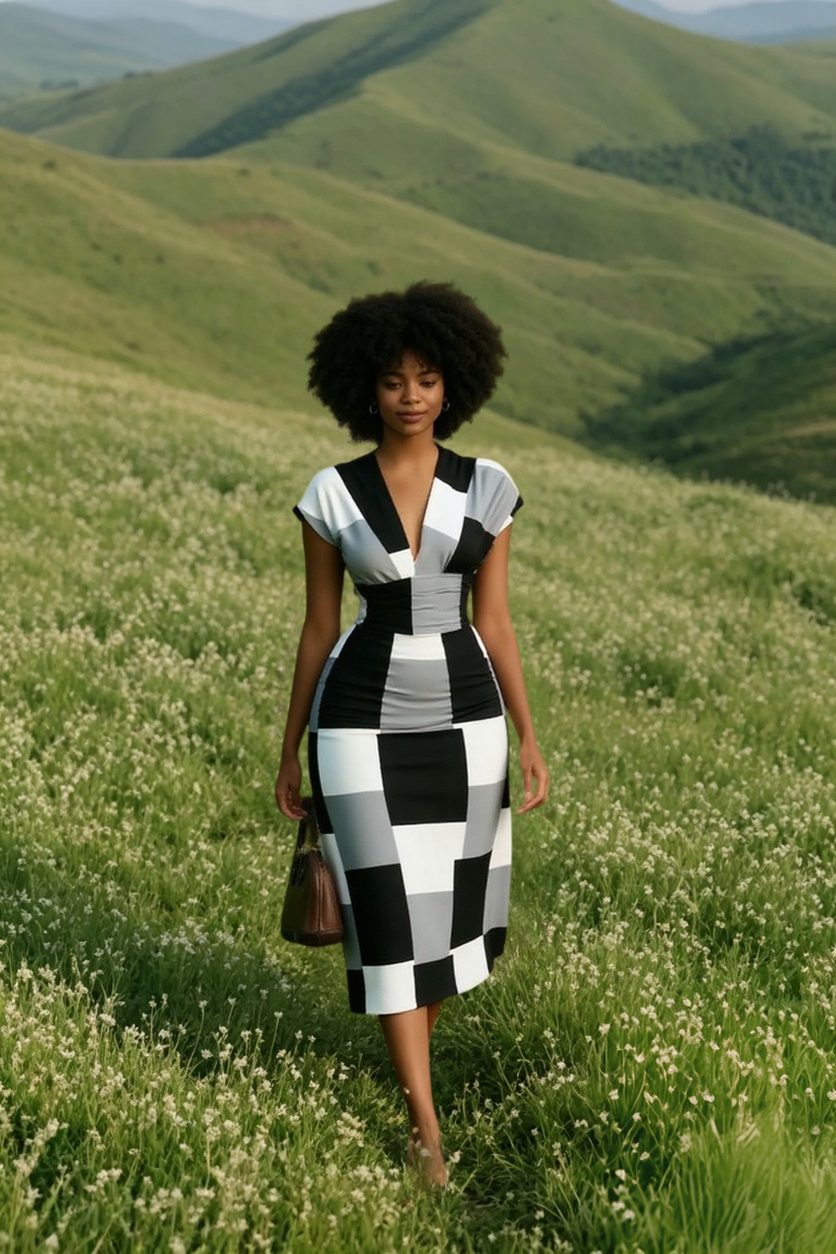 DressBetty - 2024 V Neck Sleeveless Wrap Dress Elegant Plaid Midi Dress