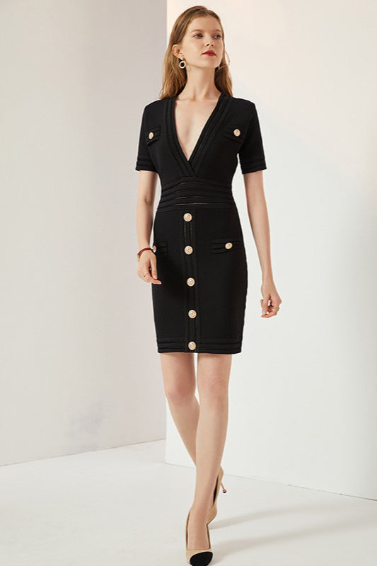 Sleeve VNeck Bodycon Knit Sweater Dress