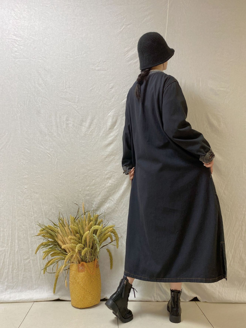 Stand Collar Frog Button Patch Pocket Long Coat 8