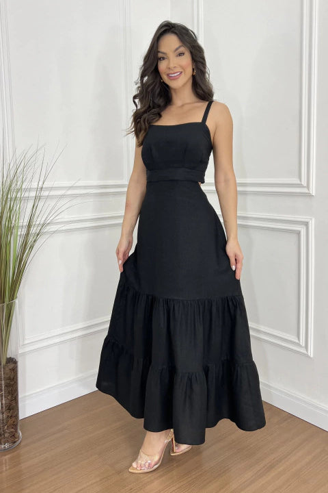 Margarita Minimalist , Versatile Solid Colored Midi Dress with Spaghetti Straps Boutique Collection