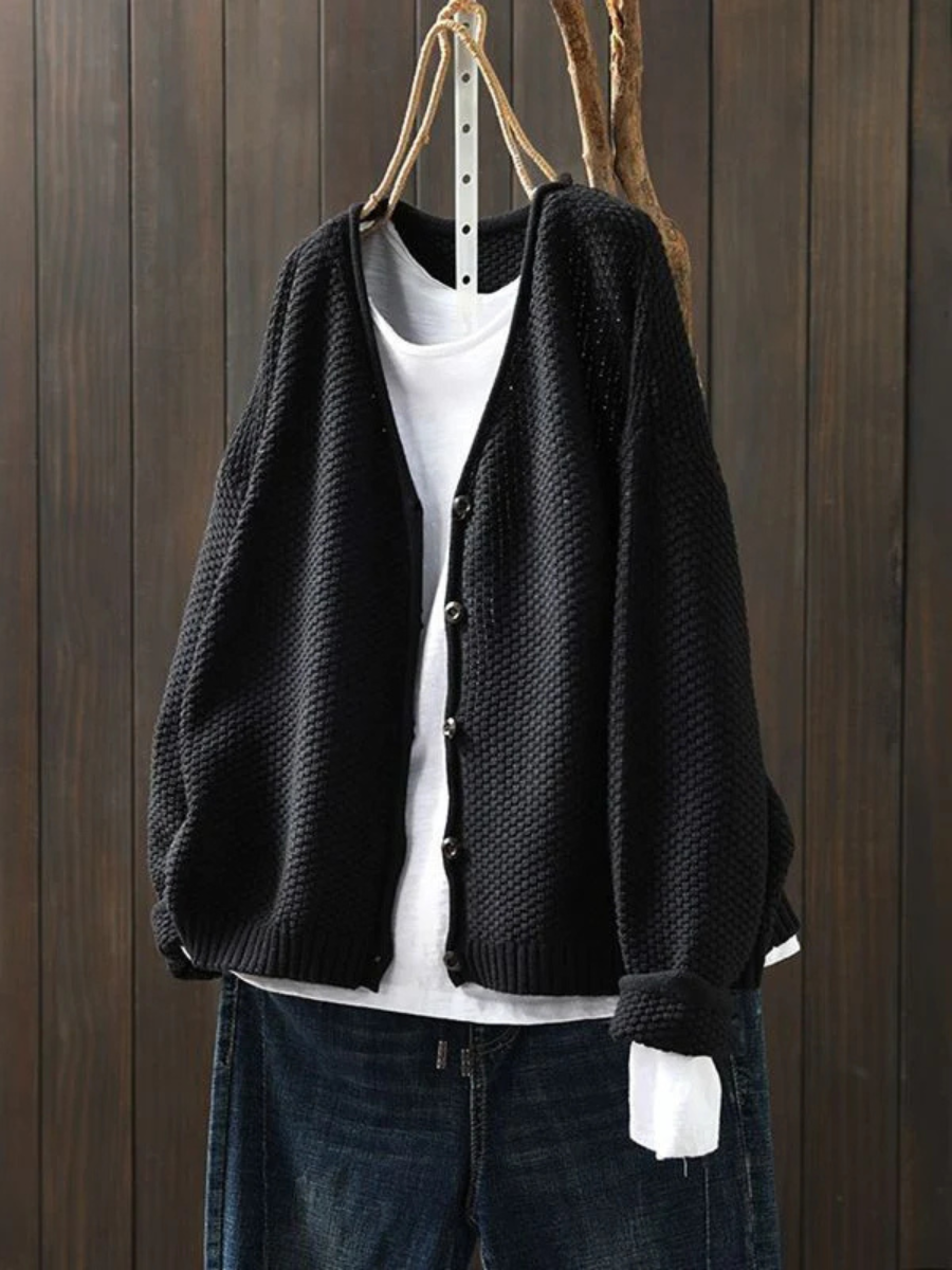 V-Neck Button Front Chunky Knit Long Sleeve Cardigan