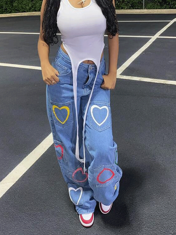 Heart Pattern Graceful Zipper Hoodie