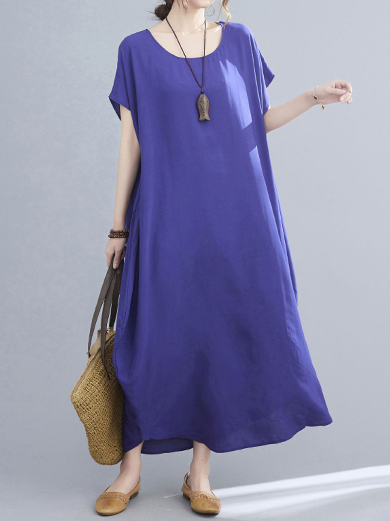 Round Neck Short Sleeve Loose Cocoon Maxi Dress 20