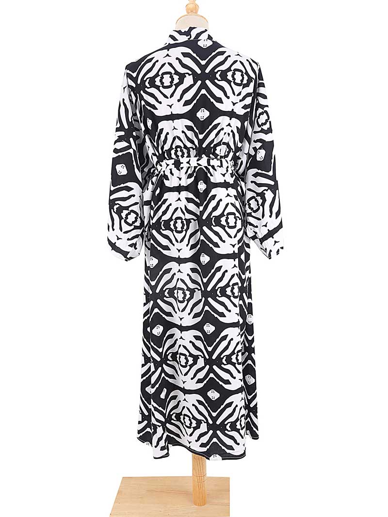 Open Front Abstract Print Belted Long Kimono Robe 6