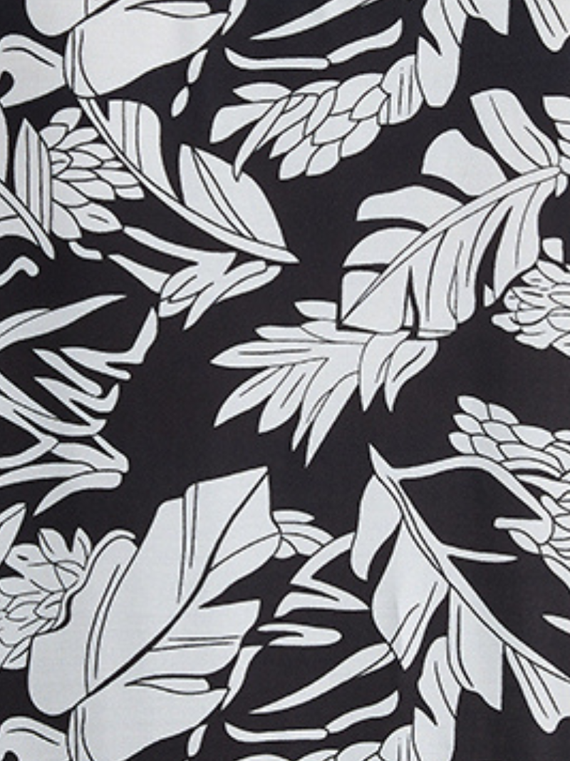 Black V-Neck Floral Leaf Print Short Sleeve Loose Kaftan Maxi Dress 2
