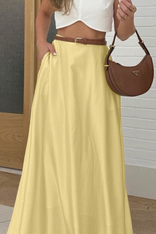 Draped Satin ALine Maxi Skirt