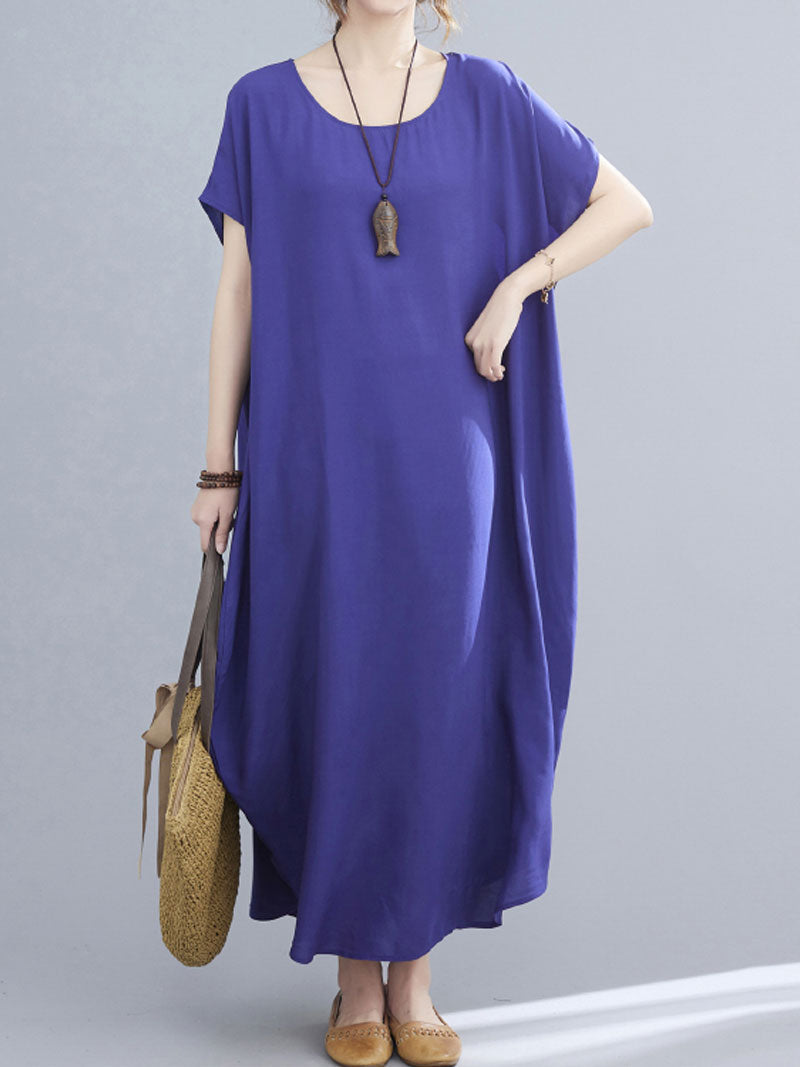 Round Neck Short Sleeve Loose Cocoon Maxi Dress 10