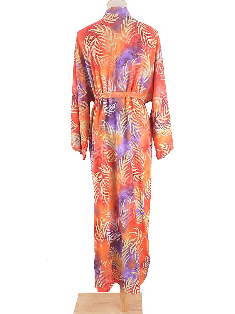 Open Front Abstract Print Belted Long Kimono Robe 9