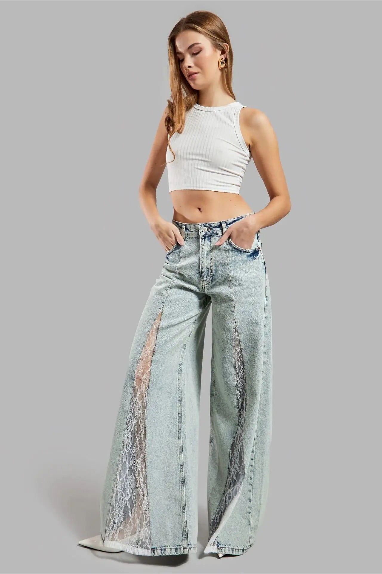LowRise Y2K Lace Panel Flare Leg Jeans