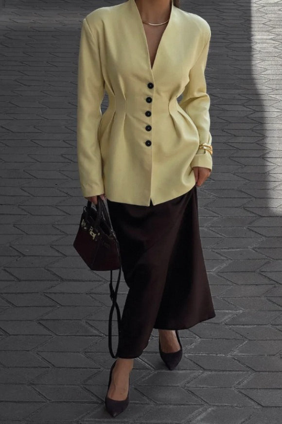 SingleBreasted VNeck Waist Defined Blazer