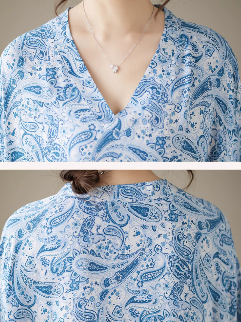 Split Neck Batwing Sleeve Paisley Print Loose Kaftan Maxi Dress 3