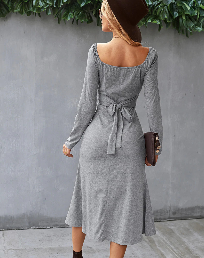Romantic Dress - Solid Color Bottoming S / Gray
