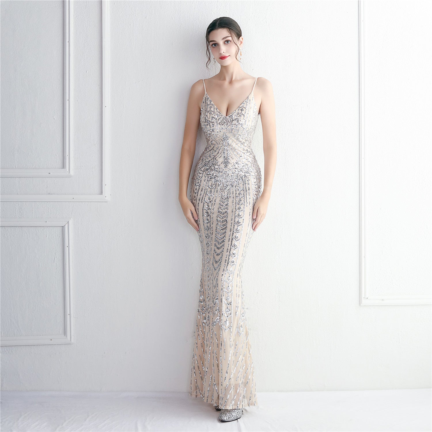 Taisia Formal Stylish Sequin Scroll Dress
