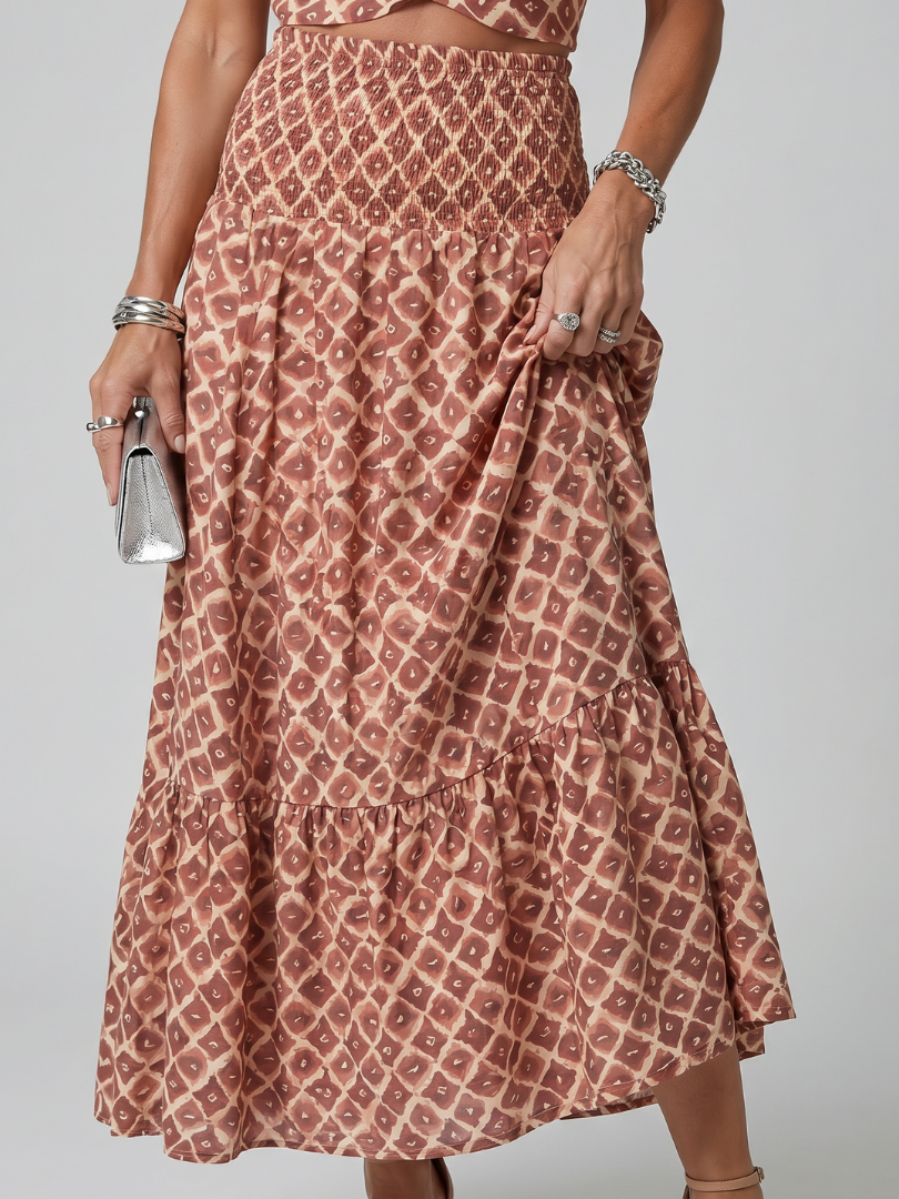 Geometric Halter Neck Geometric Print Waist Cutout Tiered Maxi Dress 3