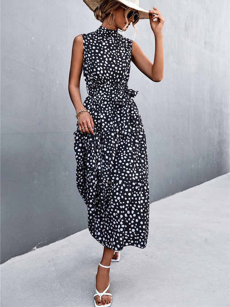 Sexy Polka Dot Print Sleeveless Midi Dress