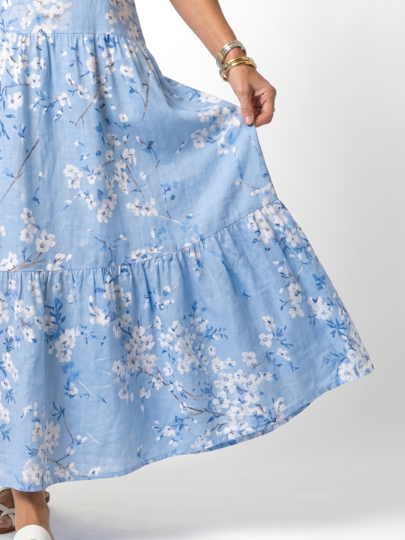 Floral V-Neck Puff Sleeve Floral Print Tiered A-Line Maxi Dress 3
