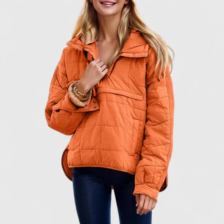 Stand Collar Quilted Half-Placket Pocket Pullover Jacket