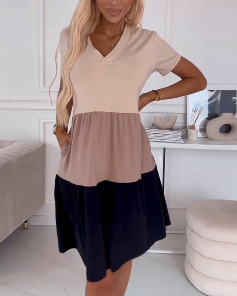 V-Neck Short Sleeve Tiered Babydoll Mini Dress 2