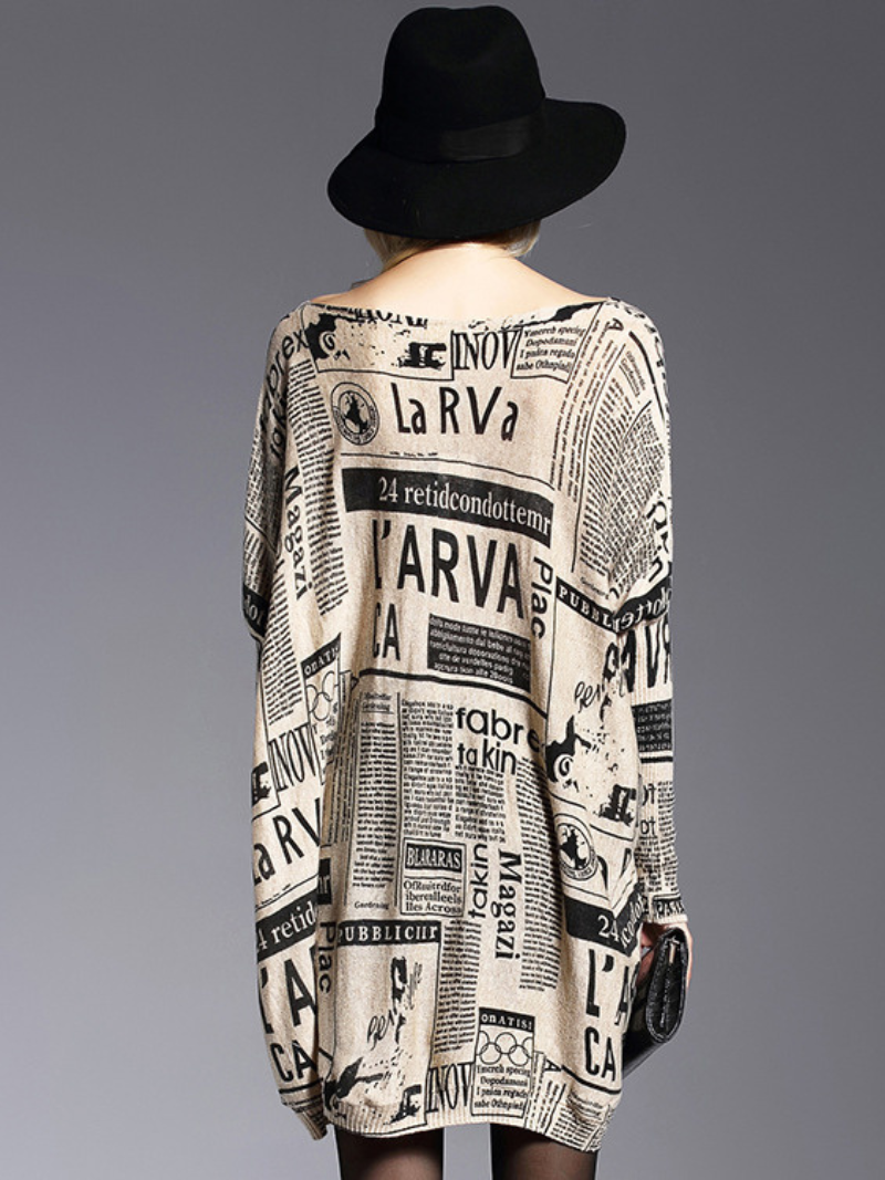 Round Neck Newspaper Print Oversized Loose Knit Sweater 8