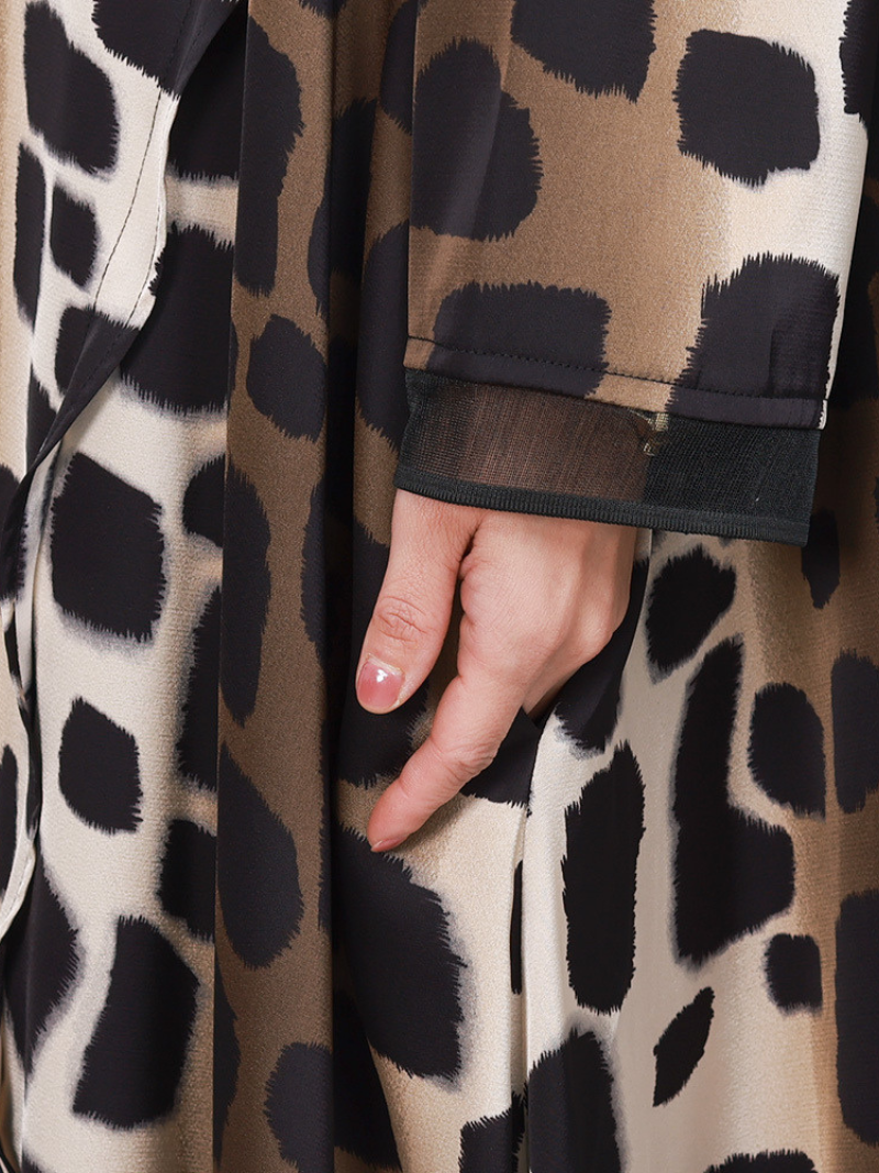 Coffee V-Neck Leopard Print Long Sleeve Loose Kaftan Maxi Dress 4