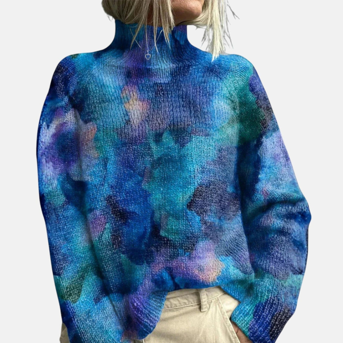 Turtleneck Woodland Animal Print Long Sleeve Knit Sweater 2