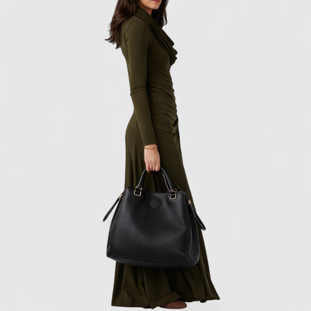 Olive Green Cowl Neck Long Sleeve Ruched Waist Flowy Maxi Dress