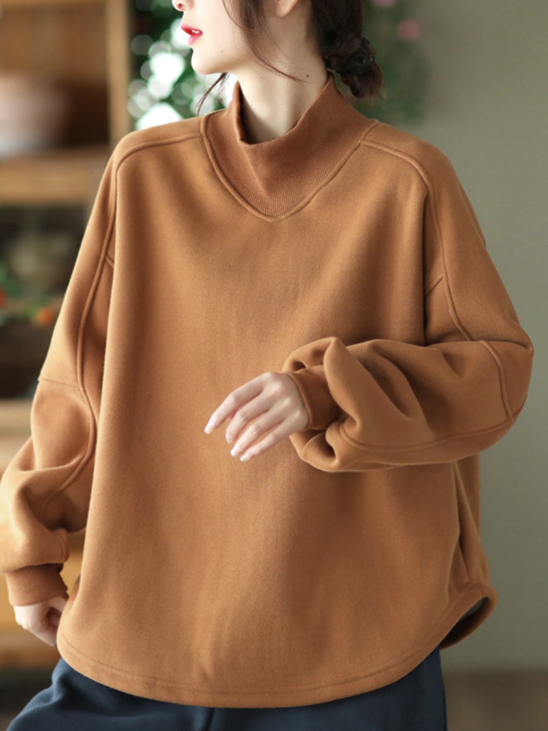 Mock Neck Long Sleeve Fleece Loose Pullover Sweatshirt 2