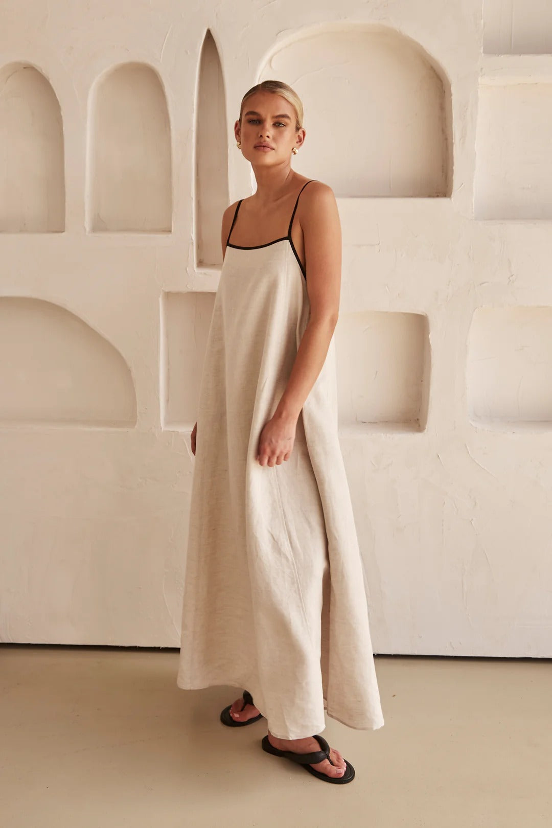 Agustina Luxe Long Contrasting Linen Dress Elevated Occasion Wear