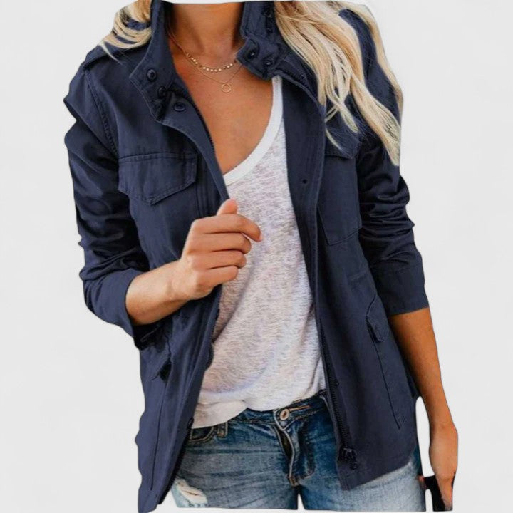 Stand Collar Zip Front Flap Pocket Utility Jacket 2