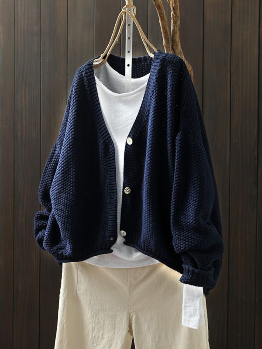 V-Neck Chunky Knit Button-Front Long Sleeve Pocket Cardigan 6