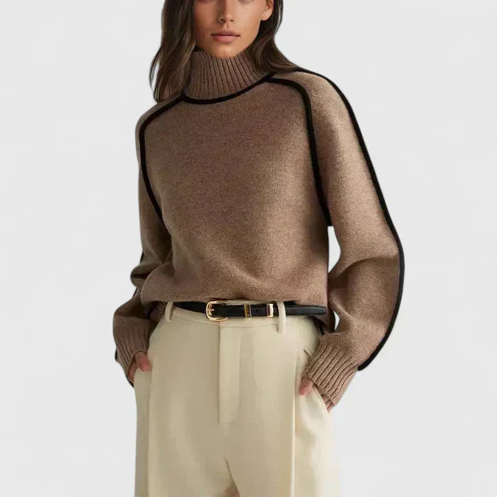 Turtleneck Contrast Trim Long Sleeve Knit Sweater