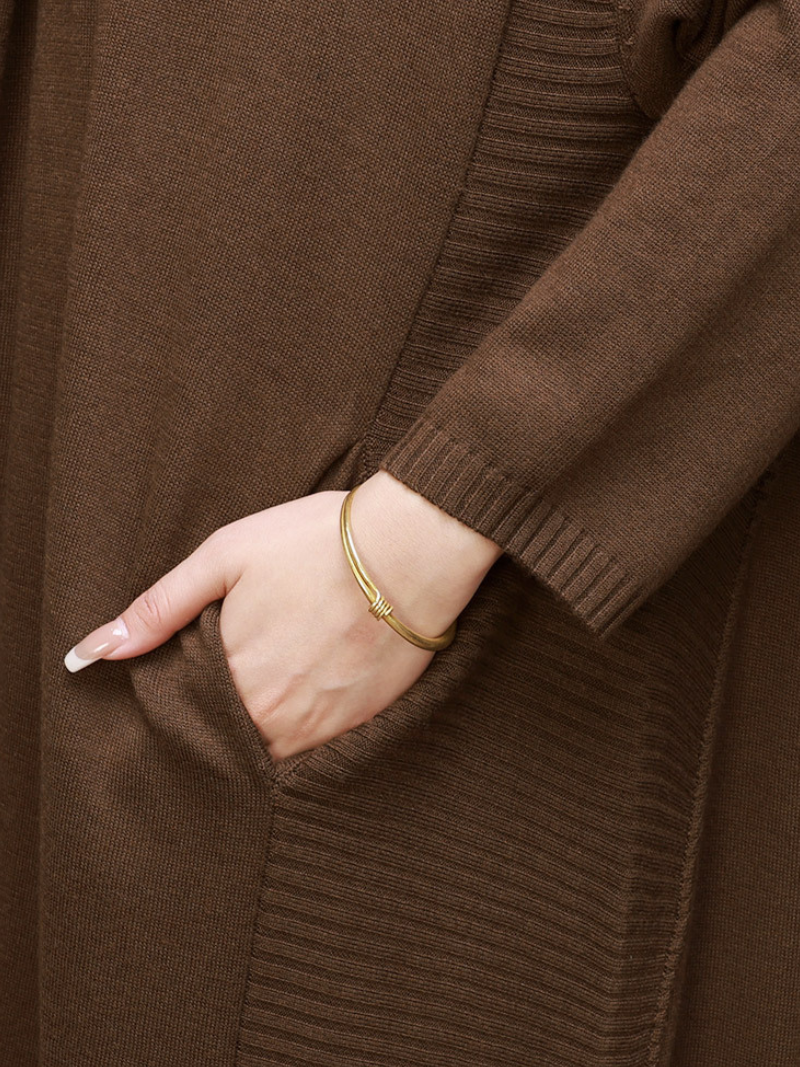 Shawl Collar Open Front Side Pocket Long Cardigan Coat 4