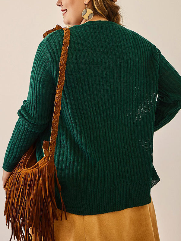 Green V-Neck Button Front Ribbed Knit Boxy Cardigan Sweater