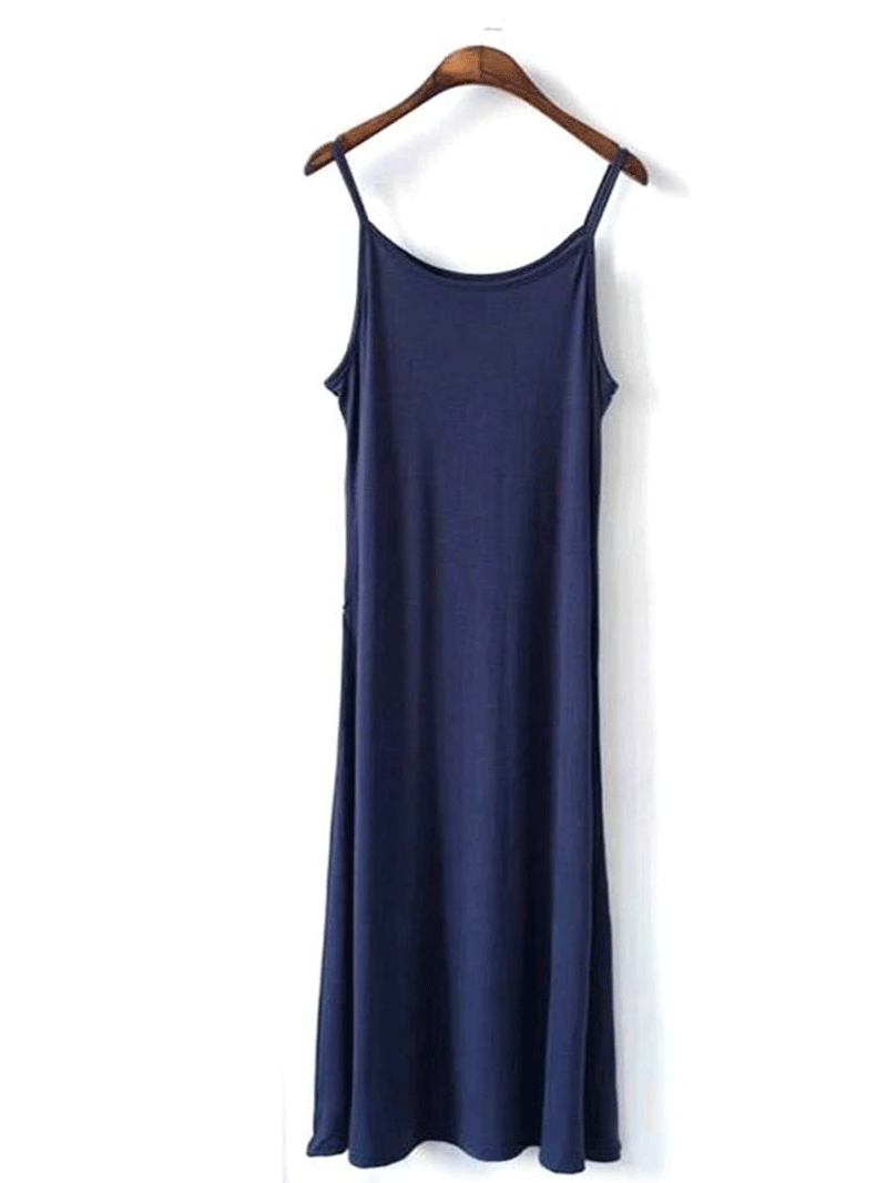 Scoop Neck Spaghetti Strap Modal Slip A-Line Midi Dress