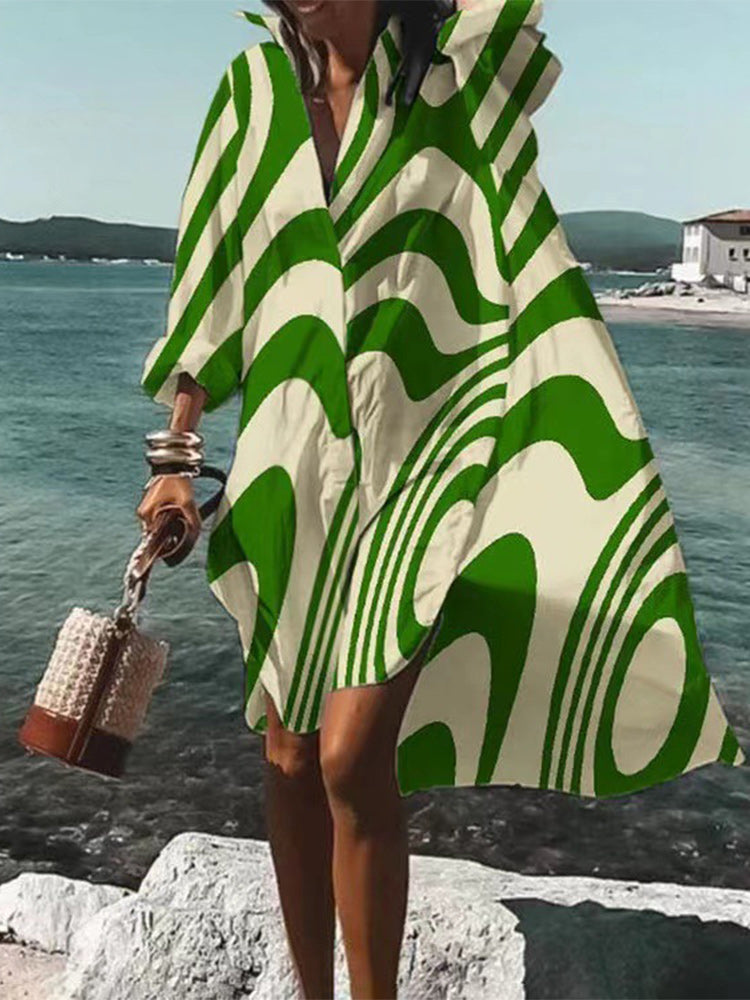 Long sleeve Shirt Collar Regular Fit Urban Chevron Dress