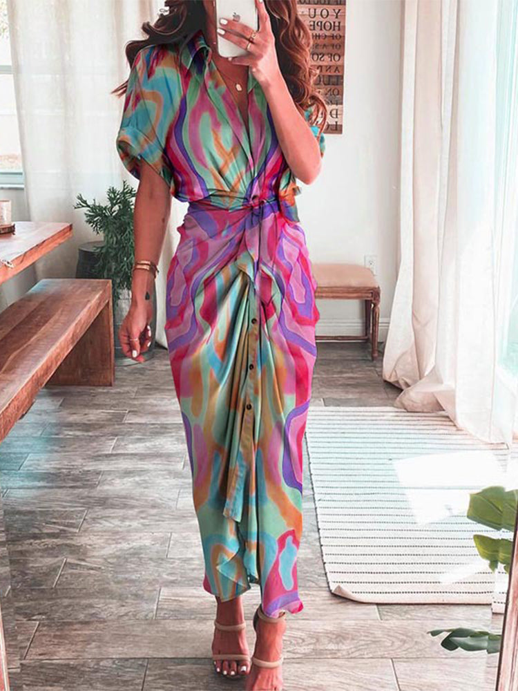 Shirt Collar Regular Fit Vacation Maxi Dress