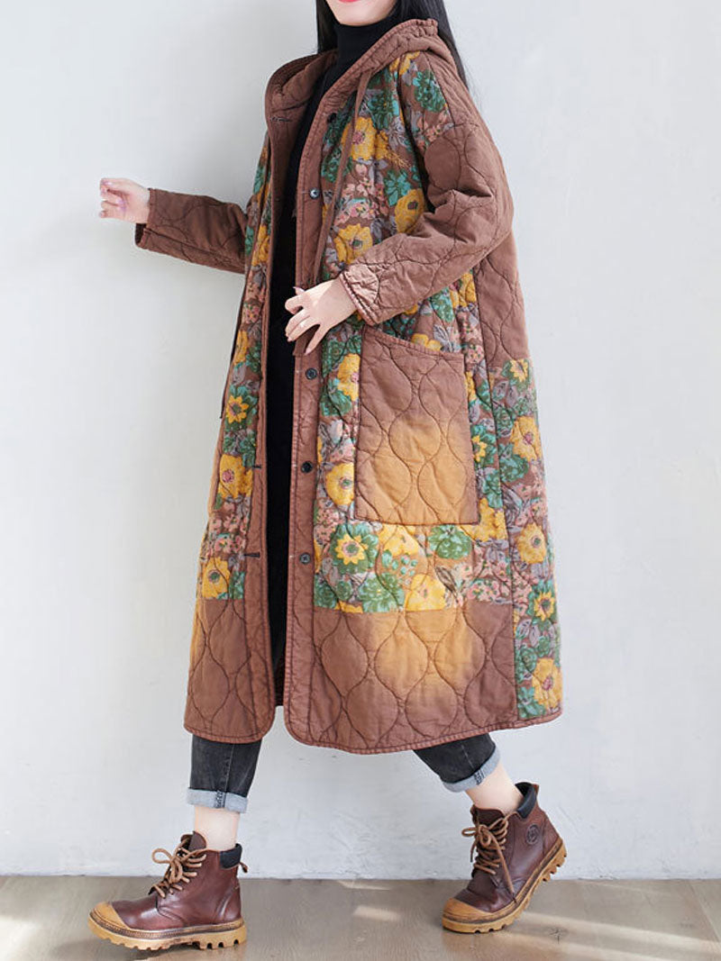 Hooded Floral Patchwork Quilted Longline Coat 6