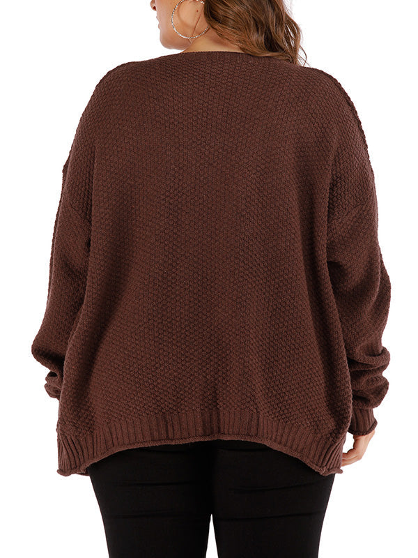 Brown V-Neck Button Front Long Sleeve Knit Cardigan Sweater 2