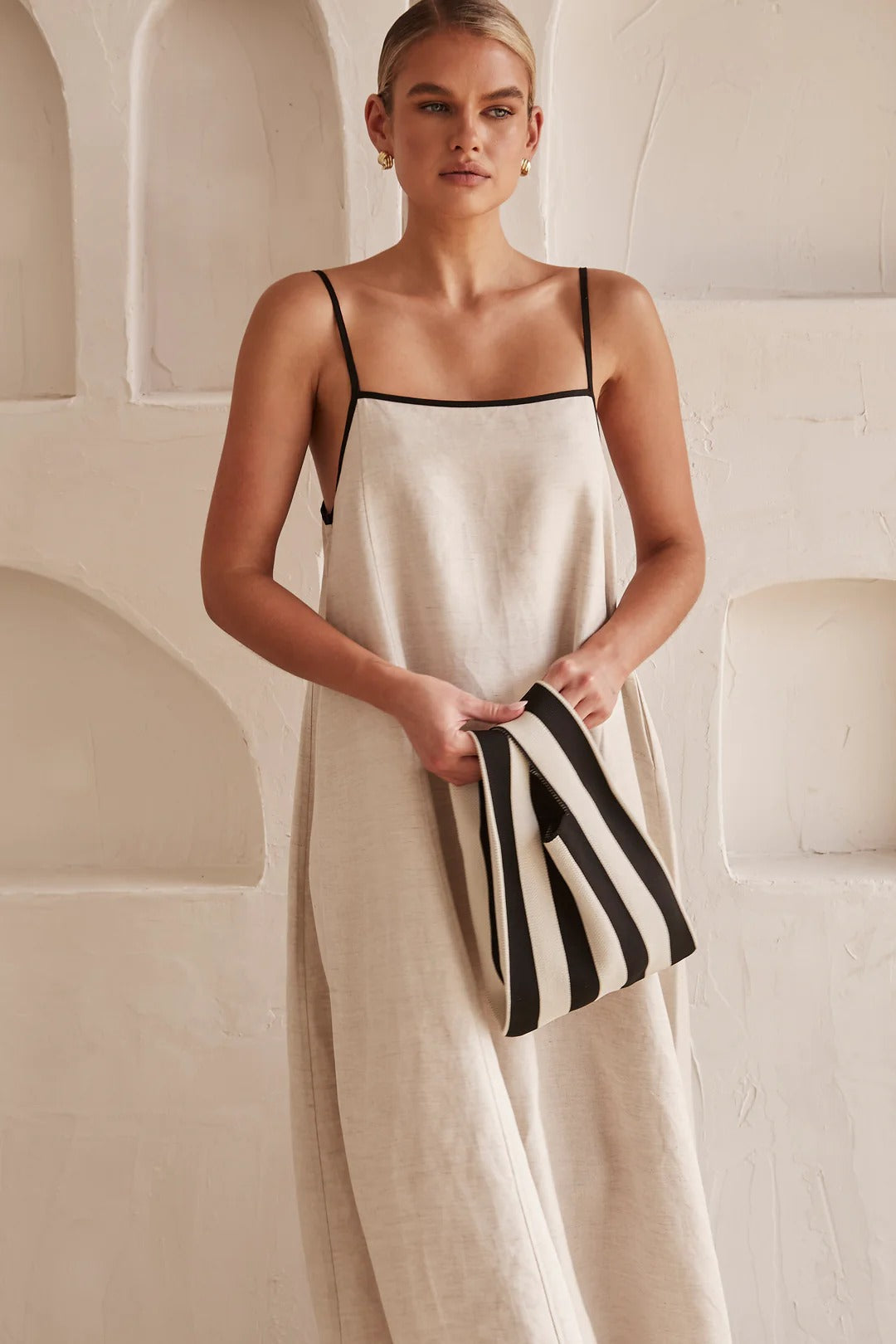 Maria Aesthetic Contrast Linen Maxi Dress Designer Edit