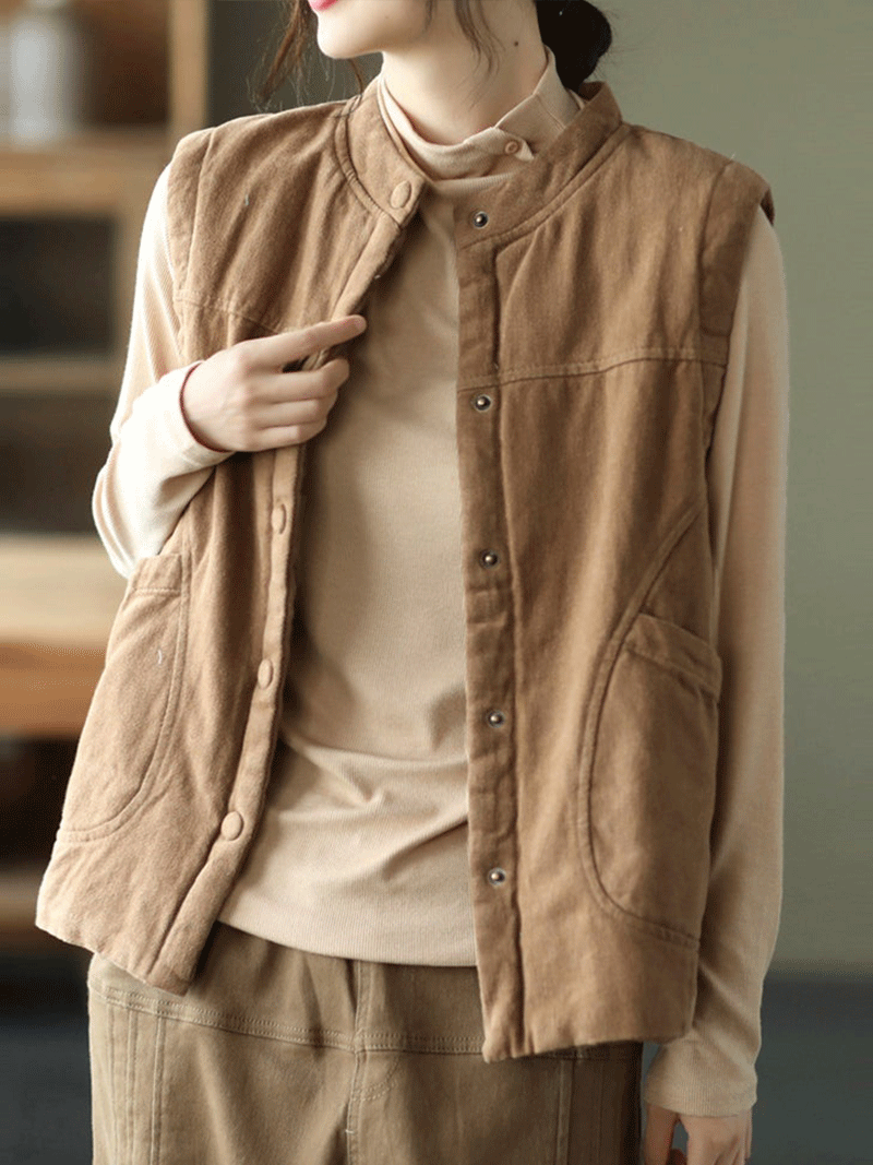 Stand Collar Button-Front Quilted Sleeveless Vest 2