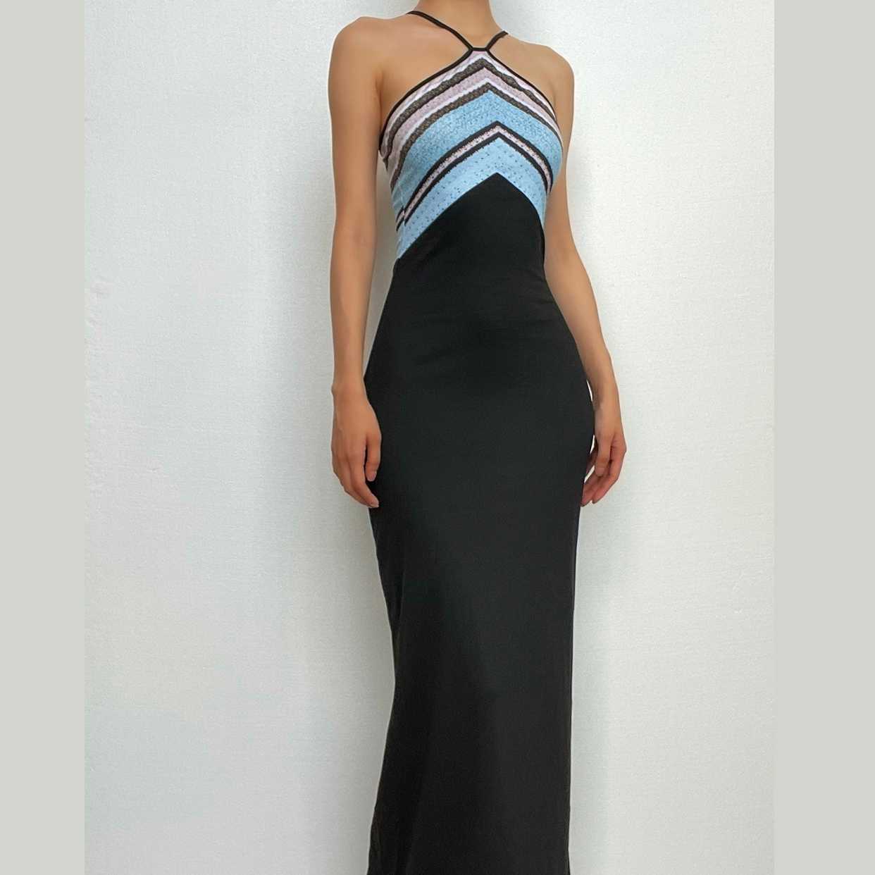 Contrast print sleeveless backless maxi dress