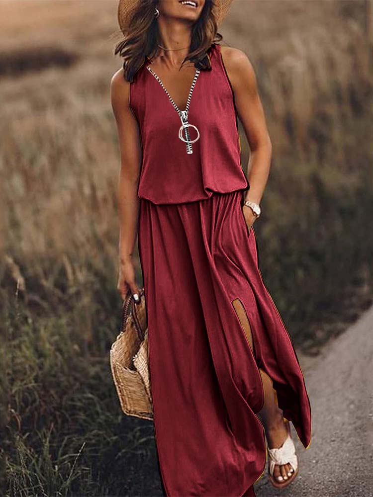 Stylish V-Neck Plain Maxi Dress