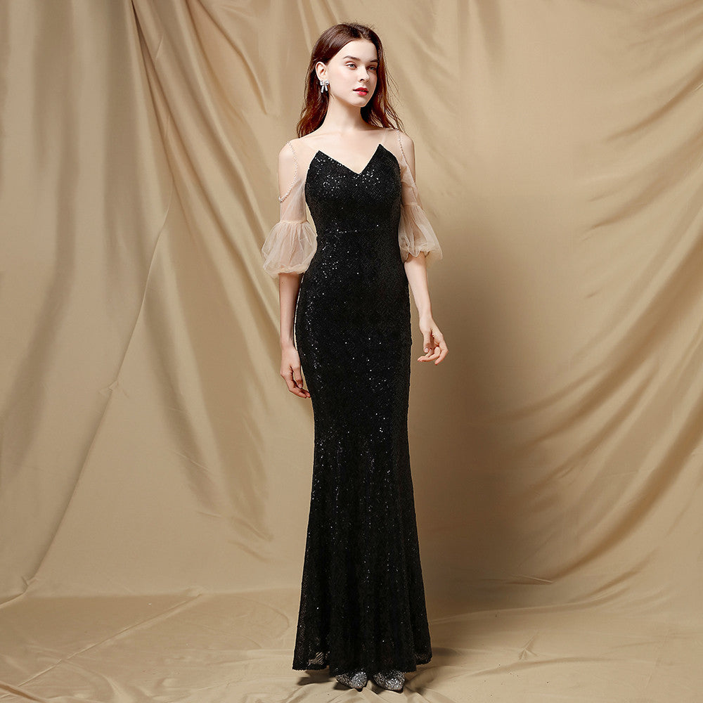 Quinn Sequin Scroll Charming Puff Sleeve Dress