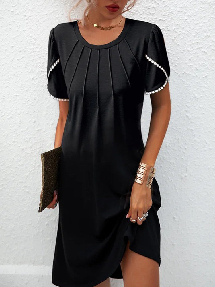 Champagne Print Round Neck Mini Dress
