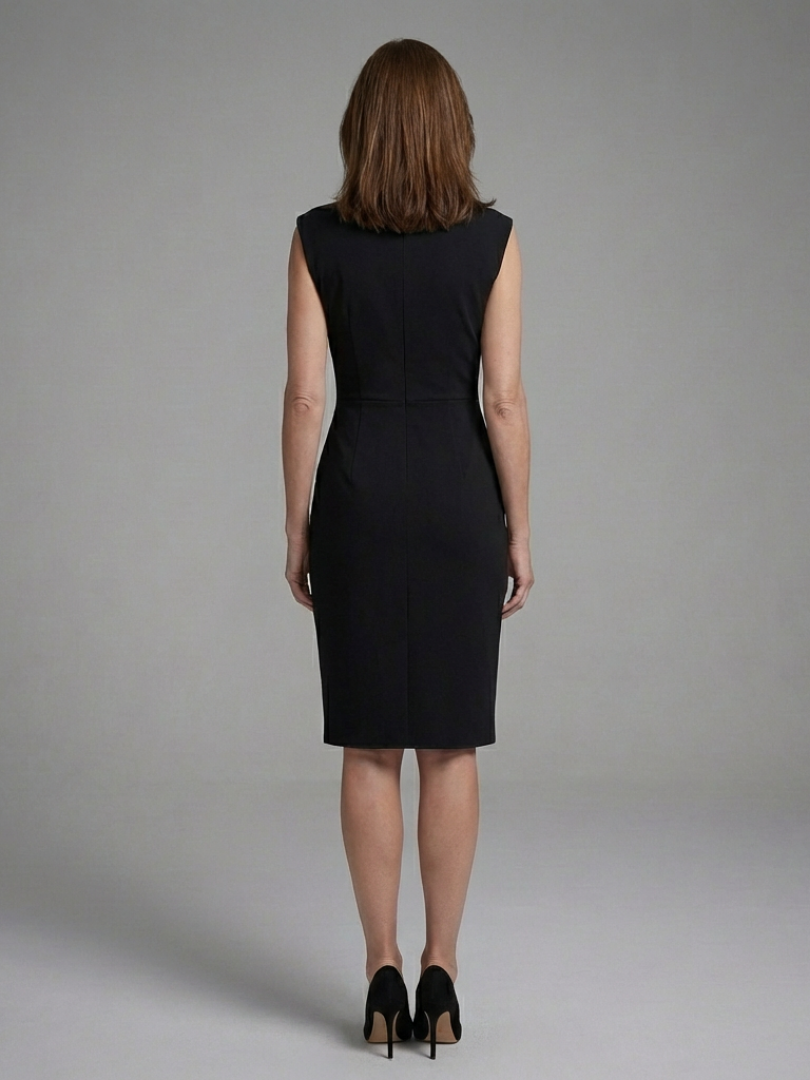 Crew Neck Keyhole Ruched Wrap Sheath Midi Dress 4