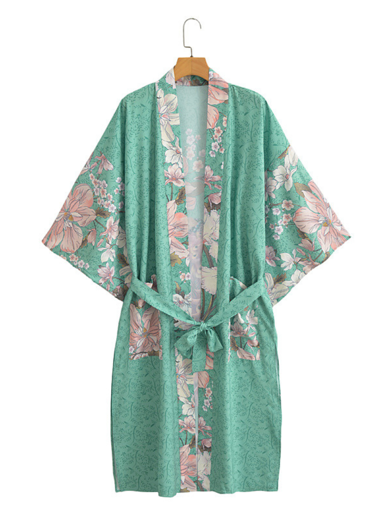 Floral Print Tie Waist Long Kimono 2