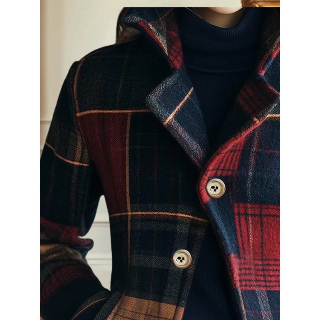 Multicolored Lapel Collar Plaid Button Front Cropped Wool Jacket 2